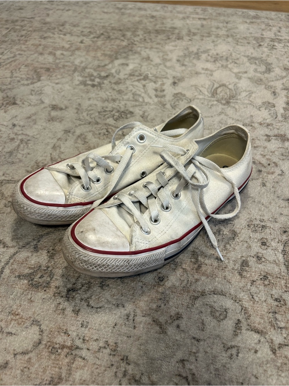 Women’s Converse White Low-Top Sneakers with Red Trim